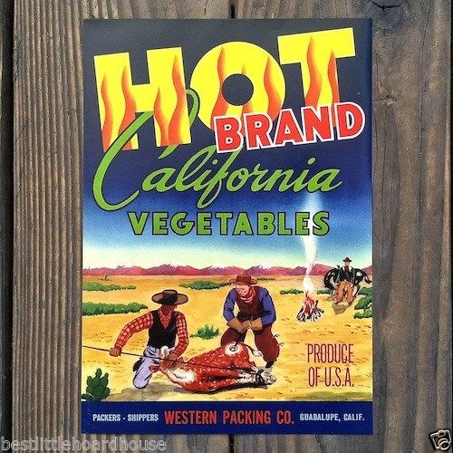 HOT BRAND CALIFORNIA VEGETABLE Crate Box Label 1950s