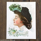 EASTER LILY Victorian Lithograph Pinup Print 1906