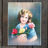 ROSE GIRL Flower Art Chromolithograph Print 1910s