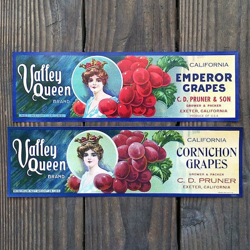 VALLEY QUEEN EMPEROR GRAPES Fruit Crate Box Citrus Labels