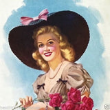BLACK HAT & ROSES Pinup Art Lithograph Print 1940s