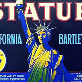 STATUE CALIFORNIA BARTLETTS PEAR Fruit Crate Box Label