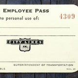 CITY LINES Employee Bus Passes 1968