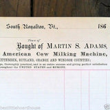 COW MILKING MACHINE Advertising Billhead 1860s