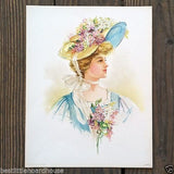 Wild Flowers EASTER HAT Victorian Lithograph Print 1908