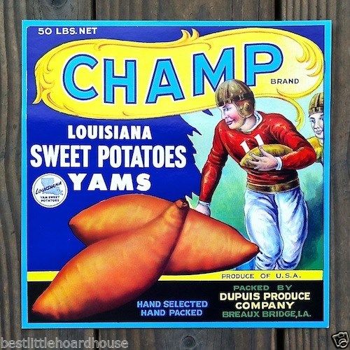CHAMP SWEET POTATOES Vegetable Crate Label 1950s