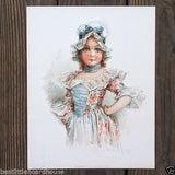 FRANCIS BRUNDAGE BLUE DRESS Victorian Stone Lithograph Print 1900