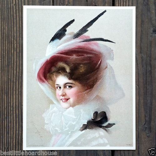 FEATHER HAT Victorian Lithograph Print from 1910 – BestLittleHoardHouse
