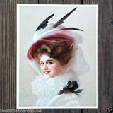 FEATHER HAT Victorian Stone Lithograph Print from 1910