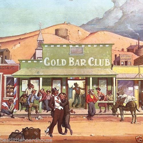 MINING TOWN Gold Strike Ghose Town Lithograph Art 1960's 