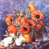 STILL LIFE POPPIES Art Lithograph Copper Print 1940s