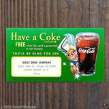 10 Original 1950s COCA COLA SPRITE BOY Have a Coke FREE Ad CARD Hicks Drug NC