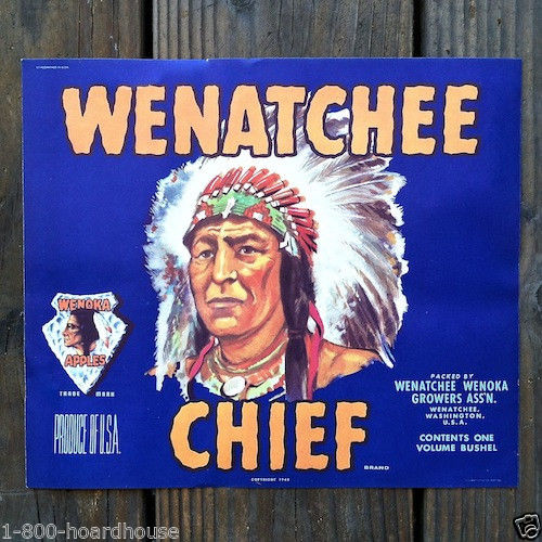WENATCHEE CHIEF Apple Crate Box Label 1920s