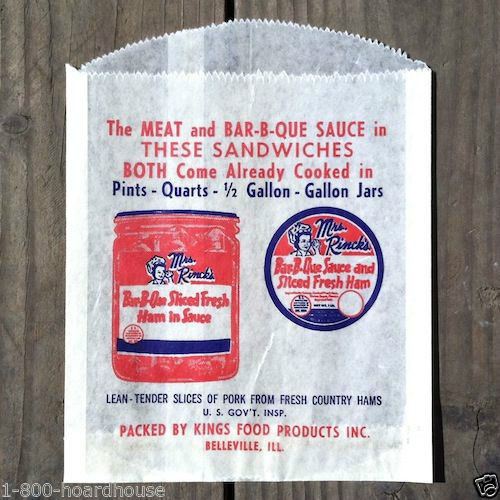MRS. RINCK'S BBQ SAUCE Sandwich Bag 1940s 
