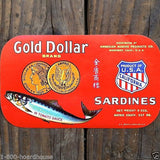 GOLD DOLLAR SARDINES Fish Can Label 1920s
