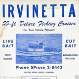 IRVINETTA FISHING CRUISER Cardboard Sign 1960s