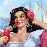 SENORITA IN ACAPULCO Lithograph Pinup Print 1940s
