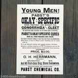 PABST VD QUACK MEDICINE Cardboard Sign 1960s