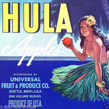 HULA APPLES Hawaiian Fruit Crate Box Label 1950s
