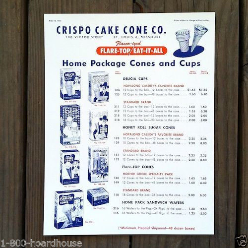HOPALONG CASSIDY Crispo Cone Grocery Store Ad Sheet 1953