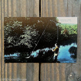 FLY FISHERMAN Linen Postcard 1930s