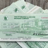 110 WHOLESALE 1970s Pittsburgh & Lake Erie Railroad Co Checks Train Vignette LOT