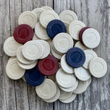 55 WHOLESALE Vintage 1930s Clay FRENCH BOXER BULLDOG Puppy Poker Game Chips LOT