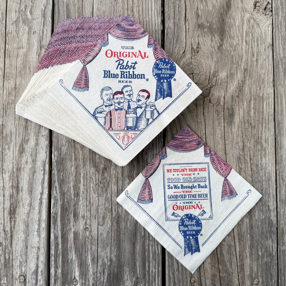 12 WHOLESALE Vintage PABST BLUE RIBBON BEER Advertising Bar Paper Napkins LOT