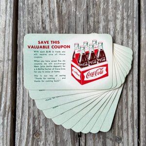 10 Vintage Original 1960s COCA COLA VALUABLE COUPON Free Coke THANK YOU Card LOT