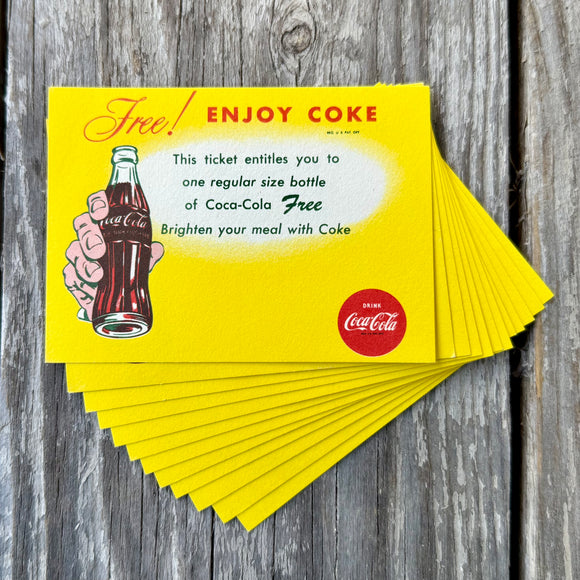 10 Original 1965 COCA COLA Enjoy Coke Free TICKET Have a Coke WHOLESALE LOT