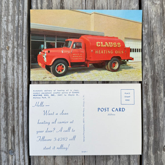 12 Original 1950s CLAUSS HEATING OIL Delivery Truck Postcard LOT Melrose Park IL