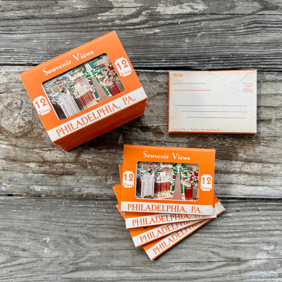 10 Sets 1930s PHILADELPHIA PA 12 Colorful Views SOUVENIR Mini Postcard Mailer