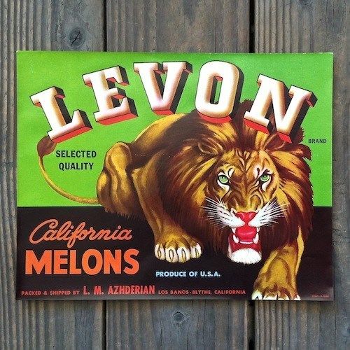 LEVON CALIFORNIA MELONS Fruit Crate Box Label 1940s