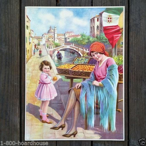 FARMERS MARKET Fruit Stand Lithograph Print 1920s