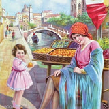 FARMERS MARKET Fruit Stand Lithograph Print 1920s