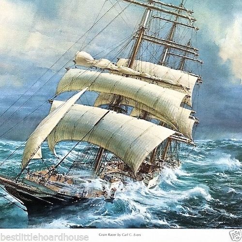 GRAIN RACER Sailing Ship Art Lithograph Print 1930s