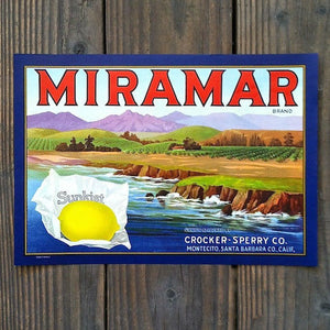 MIRAMAR SUNKIST LEMON Citrus Crate Box Label 1940s