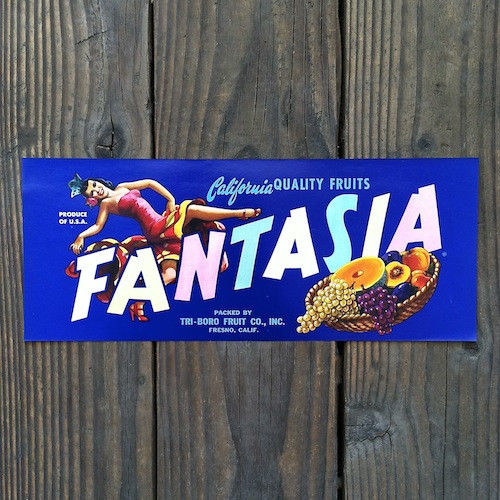 FANTASIA California Fruit Crate Citrus Box Label 1940s