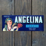 ANGELINA Fruit Crate Citrus Box Label BLUE 1940s