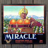 MIRACLE ORANGE Citrus Crate Box Label 1920s