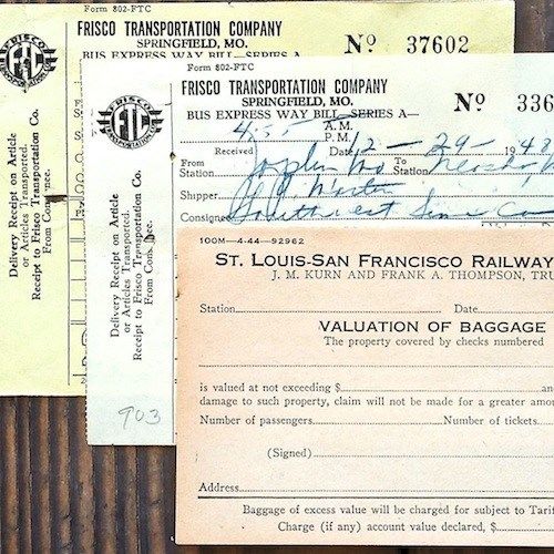 RAILROAD BAGGAGE Transportation Receipts 1940s 