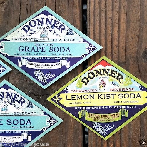 DONNER SODA Diamond Shaped Bottle Labels 1910s