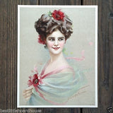 RED FLOWER Victorian Lithograph Print 1910 