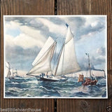YACHT AMERICA Clipper Ship Lithograph Print 1920s