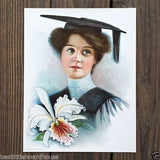 GRADUATION ORCHID Victorian Lithograph Pinup Print 1906