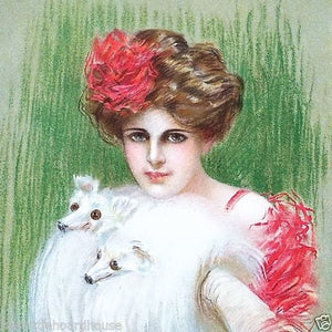 FOX FUR Victorian Stone Lithograph Print from 1910