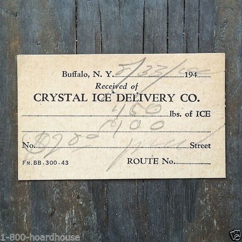 CRYSTAL ICE DELIVERY Ticket 1940s