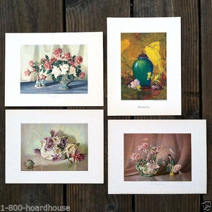 FLOWERS IN VASES Art Lithograph Card Prints 1940s