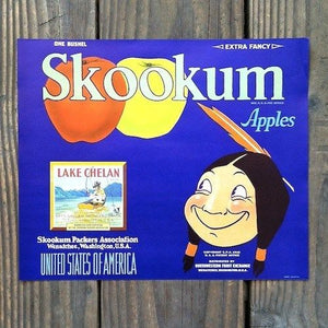 SKOOKUM APPLES Fruit Crate Box Label 1940s