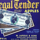 LEGAL TENDER APPLES Fruit Crate Box Label 1940s